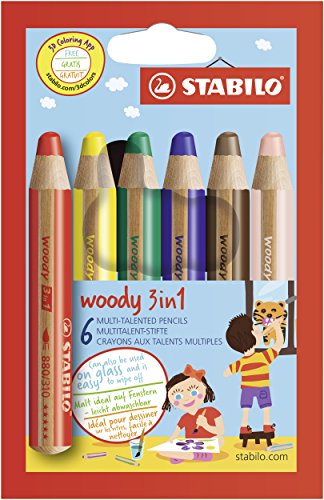 Stabilo Woody 3 in 1 Colouring Pencils - Wallet Of 6
