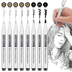 PANDAFLY Black Micro-Pen Fineliner Ink Pens - Precision Multiliner Fine Point Drawing Pens for Artist Illustration, Sketching, Technical Drawing, Manga, Bullet Journaling, Scrapbooking, 8 Size