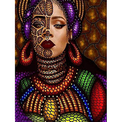 Darmeng DIY 5D Diamond Painting African Woman, Red Lips Beauty Goddess Full Drill Kits Round Drill Paint with Diamonds Art Diamond by Number Kits Craft Canvas for Home Wall Decor 12x16 inch