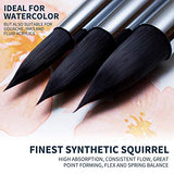 ARTEGRIA Watercolor Paint Brush Set - 4 Round Watercolor Brushes - Sizes # 2 4 6 8, Soft Synthetic Squirrel Hair, Pointed Round Tips, Short Handles for Professional Artists - Water Color, Gouache, Ink