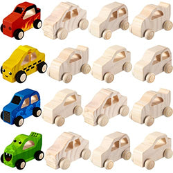 12 Pieces Wood DIY Car Toys Unfinished Wooden Cars Paintable Wood Car Blocks Wooden Painting Crafts Kits for School Students Home Activities Craft Projects Easy Woodworking (Vivid Style)
