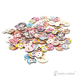 RayLineDo About 100pcs Buttons Multi Color Beautiful Cute Cat Shape Delicate Wood Buttons DIY