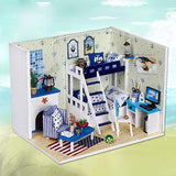 CONTINUELOVE DIY Miniature Doll House Kit - with Furniture, Led Lights and Dust Cover - Wooden Dollhouse Model Kit - The Best Toy Gift for Boys and Girls - Exquisite Toy House(Deep Blue Star Dream)