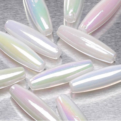 Bulk Buy: Darice DIY Crafts Acrylic Spaghetti Beads Oval White Opaque AB 18 x 9mm 144 pieces