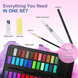 Watercolor Paint Set 48 Colors Portable Drawing Painting Kit with 1 Water Tank Brushes, 1 Draw Sketching Pencil, 1 Sponge, 1 Hook Line Pen, 1 White Watercolor Paint, 8 Drawing Papers, 1 Metal Box (Pink)
