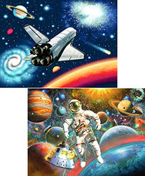 5D Diamond Painting by Number Kits Spaceships & Astronauts Full Drill, Ginfonr Craft Rhinestone Paint with Diamonds Set Space Arts Decorations (12x16inch, 2 Pack)