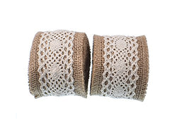 RayLineDo 2Pcs Natural Burlap Ribbon Rolls with White Laces for DIY Handmade Christmas Gift Wedding