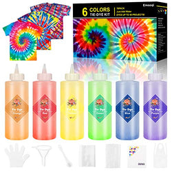 Tie Dye Kits, Emooqi 6 Colors 120Ml Permanent One Step Tie Dye Set, with Gloves, Rubber Bands,Apron and Table Covers. Vibrant Dye for Textile Craft Arts Shirt Canvas T-shirt Clothing DIY Party Project