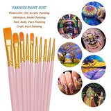 BOSOBO Paint Brushes Set, 10 Pieces Round Pointed Tip Paintbrushes Nylon Hair Artist Acrylic Paint Brushes for Acrylic Oil Watercolor, Face Nail Body Art, Miniature Detailing & Rock Painting, Pink