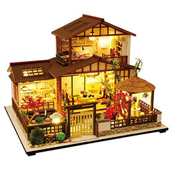 Spilay DIY Dollhouse Miniature with Wooden Furniture Kit,Handmade Mini Japanese Style Home Craft Model Plus with Dust & Music Box,1:24 Scale Creative Doll House Toys for Teens Adult Lover Gift