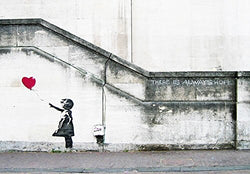 Wieco Art Banksy Grafitti Girl with Red Balloon Canvas Prints Wall Art Grey Love Pictures Paintings for Living Room Bedroom Home Decorations Modern Stretched and Framed Inspirational Giclee Artwork