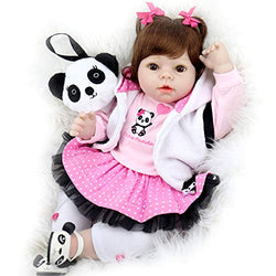Aori Realistic Reborn Doll 22 Inch Lifelike Handmade Soft Body Toy Weighted Reborn Baby Girl with Panda Gift Set