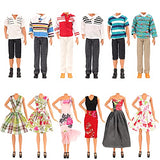 Miunana 15 pcs Doll Clothes and Accessories Shoes for 11.5 Inch Boy and Girl Doll Include 5 pcs Casual Wear Top Clothes for Ken + 5 pcs Pants for Ken + 2 Shoes for Ken+ 3 Fashion Dress for Girl Doll