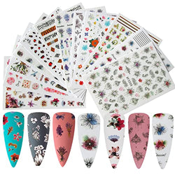 LoveOurHome 12 Sheet Nail Art Sticker Letter Flower Leopard Lace Gem Jewelry Nails Stickers Decals Fingernails Tattoo Manicure Design Decorations for Women Girls
