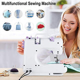Dechow Sewing Machine for Beginners, Electric Portable, 12 Built-in Stitches with Reverse Sewing, 2 Speeds Double Thread with Foot Pedal, 14 Pcs Floral Cotton Fabric, 20 Pcs Nose Bridge Metal Wire, 21 Yards Elastic Rope, 27 Pcs DIY Sewing Kit Set (Purple)