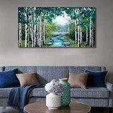 Large Wall Art Living Room Wall Decor Canvas Prints Green Birch Forest Wildlife Stream Pictures Artwork Wall Decorations for Bedroom Modern Home Decor Framed Wall Art for Living Room Size 24x48 inch