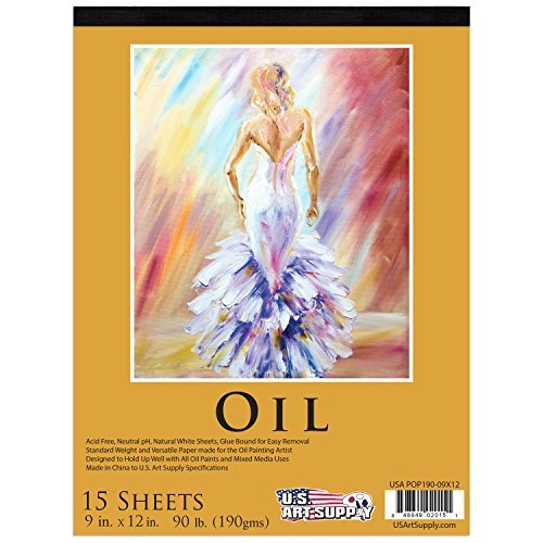 U.S. Art Supply 9 x 12 Premium Heavy-Weight Oil Painting Paper Pad, 90 Pound (190gsm), Pad of
