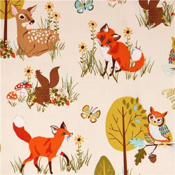 beige forest animal & tree fabric 'Forest Fellows' by Robert Kaufman USA (per 0.5 yard multiples)