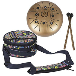 5.5 Inch Mini Steel Tongue Drum with Musical Mallet and Travel Bag for Personal Meditation, Yoga, Zen (Gold)