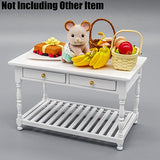 Odoria 1:12 Miniature White Kitchen Table with Storage Shelf and Drawers Dollhouse Furniture Accessories