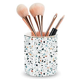 LEAZUL Pen Holder, Makeup Brush Holder Ceramic Shiny Gold Terrazzo Marble Stone Pattern Pencil Cup for Girls Kids Women Durable Stand Desk Organizer Storage Gift for Office, Classroom, Home Light Blue