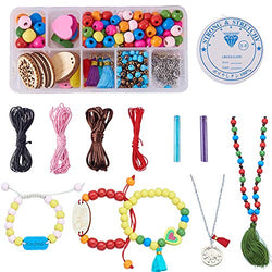 SUNNYCLUE 380+ pcs DIY Wood Beads Kit Wooden Charm & Tassel Bracelet Necklace Jewelry Making Kit