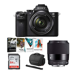 Sony Alpha a7II Mirrorless Digital Camera with 28-70mm Lens, Sigma 30mm Sigma Lens, Photo Software Kit, Sony Lightweight System Case and 64GB Memory Card Bundle (5 Items)