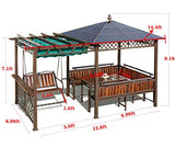 NanTaoYan Outdoor Steel Hardtop Permanent Single roof Hard top gazebos Patio Garden Gazebo Including Swing Table and Chair (14X7 Gazebo(Wooden Swing))