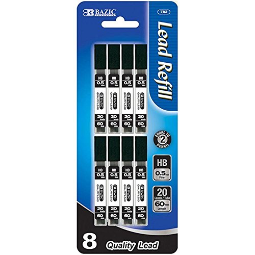 Bazic 0.5mm Mechanical Pencil Lead Refills, 20 Leads Per Tube, Pack of 8 Tubes