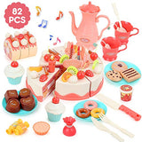 BeebeeRun Cutting Birthday Cake Toys,Pretend Play for Kids,Light and Music 82Pcs DIY Pretend Cake Set with Candles,Dessert,Dount,Educational Toys for Kids, Pretend Play Food for Toddlers