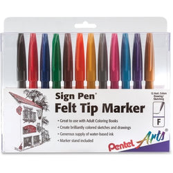 Pentel Arts S52012 Sign Pen Fine Point Color Marker, Bullet Tip.7mm, Assorted, 12/Set
