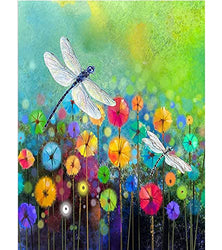 Diamond Art Painting Kits for Adults - Dragonfly Dandelion Full Drill Diamond Dots Paintings for Beginners, Round 5D Paint with Diamonds Pictures Gem Art Painting Kits DIY Adult Crafts 12x16inch