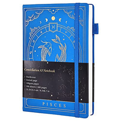 Constellations A5 Dotted Hardcover Journal Notebook, 100gsm 400pages Writing Paper, Bullet Organizers Notebook for Women, Men, Teens (Pisces)