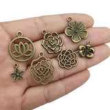 100g Flower Charms Collection - Mixed Antique Silver Bronze Peach Blossom Rose Flower Plum Rose