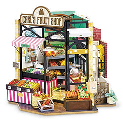 Rolife DIY Miniature Dollhouse Kit 1:24 Scale Model Green Grocery Diorama Gifts for Adults(Carl's Fruit Shop)