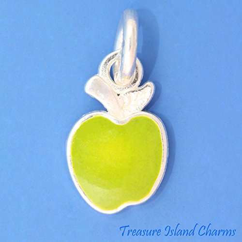 GREEN ENAMEL APPLE FRUIT .925 Sterling Silver Charm Jewelry Making Supply Pendant Bracelet DIY