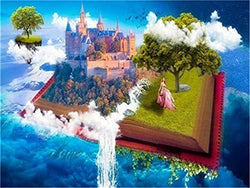 Diamond Embroidery Large DIY 5D Diamond Painting Kits Waterfall Book Castle (40x50cm/16x20in) for Kids Adults Full Drill Rhinestone Embroidery Diamond Art Cross Stitch for Wall Decoration Gift W360