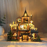 eveseed Miniatures Castle Villa Dollhouse Craft Kits Handmade Wooden DIY Puzzle Led Light Furniture Kit Dollhouses(Without Dustproof Cover)