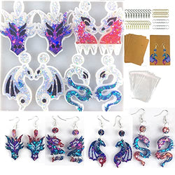 101 PCS Dragon Silicone Earring Mold Set with Hole,DIY Epoxy Resin Casting Jewelry Molds with Earring Hook and Split Ring for Women Earrings Crafts Making/Keychains/Necklace/Pendant Making Supplies