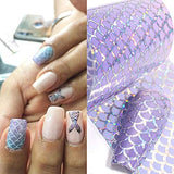 10 Sheets Mermaid Nail Foil Transfers Stickers, Holographic Iridescent Nail Art Decals Fish Scales Pattern Laser Starry Sky Nail Art Stickers Wraps DIY Decoration Manicure Design for Women Girls