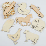Assortment of 14 Unfinished Wood Farmyard Cutouts by Factory Direct Craft - Blank Farm Animal Wooden DIY Shapes for Scouts, Camps, Vacation Bible School, & Birthday Party Crafts