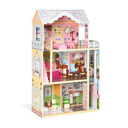 ROBUD Kids Wooden Dollhouse Toy, Dream Doll House Gift for Little Girls 3 Year Olds