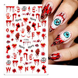 8 Sheets Halloween Nail Art Stickers 3D Halloween Nail Decals Self-Adhesive DIY Nail Art Decorations Horror Red Bloody Wound Blood Skull Spider Nail Sticker for Women Kids Girls Manicure