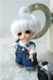 BJD Wigs JD363 3-4inch 10CM Tiny BJD Doll Wigs Updo Fountain Synthetic Mohair BJD Doll Wigs (3-4inch, White)