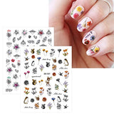 JMEOWIO 8 Sheets Spring Flower Nail Art Stickers Decals Self-Adhesive Pegatinas Uñas Leaves Nail Supplies Nail Art Design Decoration Accessories