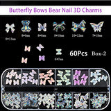 Acrylic Colorful Butterfly Flower Bear 3D Nail Art Charms Multi Sizes White Spring Blossom Tiny Flowers Polar Butterfly Bows Nail Charms Mix Pearl Gold Round Beads for Nail DIY Applique Jewelry