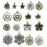 100g Flower Charms Collection - Mixed Antique Silver Bronze Peach Blossom Rose Flower Plum Rose