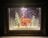 San Francisco Music Box Musical Lighted Reindeer in The Woods Frame