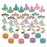 WOCRAFT 42 pcs Mix Halloween Charms Pumpkin Ghost Wizard Hat Moon Bat Pendant for Jewelry Making Necklace Bracelet Earring and Slime DIY Jewelry Accessories Charms (M503)