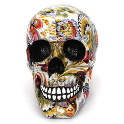 Ducklingup Multicolor Patterned Day of The Dead Themed Skull Statue Figurine 7 X 5.8 X 4.4 Inches